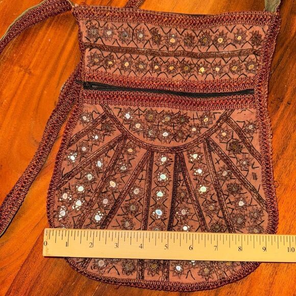 NEW BROWN hobo cloth bag with mirror and detailed trim - Picture 7 of 12